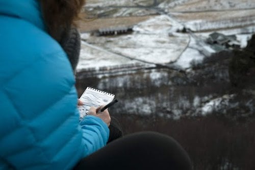 Jana drawing in Þórsmörk